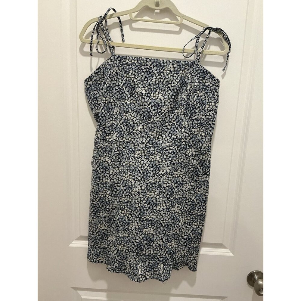 Abercrombie & Fitch Sundress XL Blue White Adj Ties At Shoulder Shirred Elastic